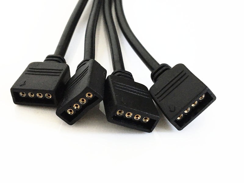 HUALAND 2 pcs Black 4 Pins LED Splitter Cable LED Strip Connector 4 Way Splitter Y Splitter for One to Four RGB 5050 3528 LED Light Strips with 10x Male 4 Pin Plugs -30cm/11.81inch Long - Image 2